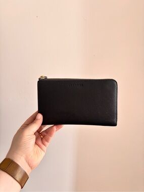 Lo & Sons Dark Gray Zip Wallet with Gold Zipper